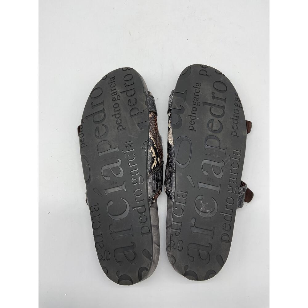 Pedro Garcia 'Arielle' Brown Leather Buckle Snake & Croc Embossed Buckle Slide - Picture 5 of 5